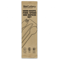 BioPak Cutlery Pack (Wood Knife, Fork, Spoon & Napkin Set)
