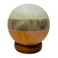 Saltco Salt Lamp Banded Sphere Wooden Base 3kg