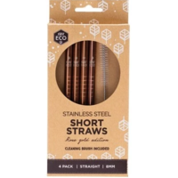 Ever Eco Rose Gold Short Straws Straight (4 Pack) + Brush
