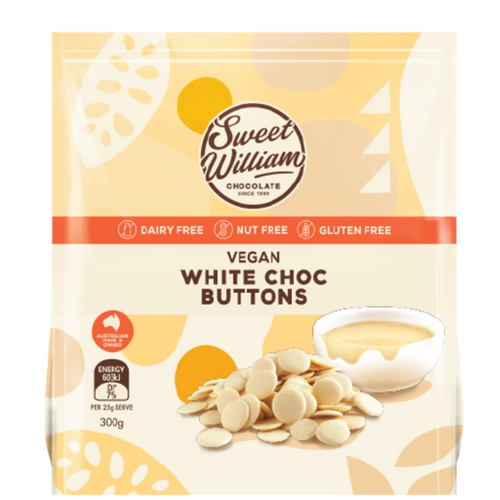 Sweet William Dairy Free White Choc Baking Buttons 300g