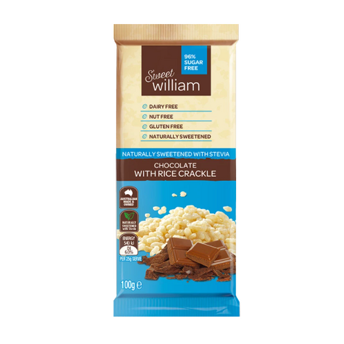 Sweet William No Added Sugar Rice Crackle Chocolate 100g