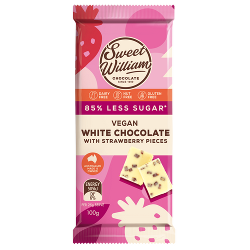 Sweet William White Chocolate With Strawberry Pieces 100g