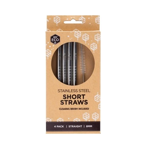 Ever Eco Stainless Steel Short Straws Straight (4 Pack) + Brush