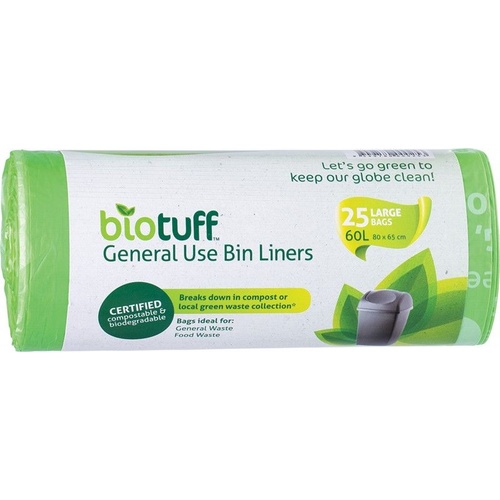 Biotuff General Use Bin Liners Large 60L (25 Pack)